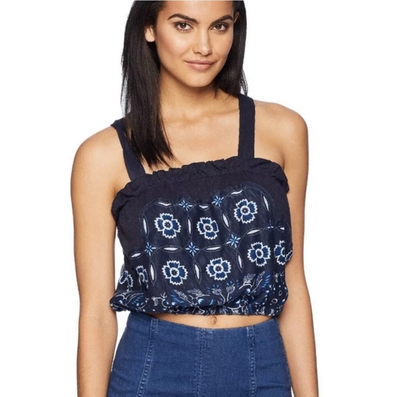 NWT Free People Love Life Boho Navy Bubble Tank Top Blouse, Size Large - Picture 7 of 8